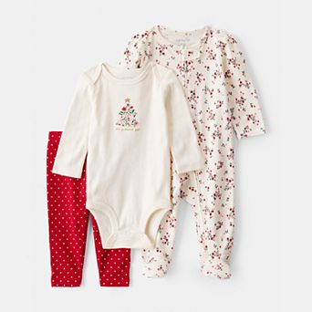 Baby Girl Carter’s 3 pc Christmas Long Sleeve Bodysuit, Pant and Sleep & Play Pajamas Set