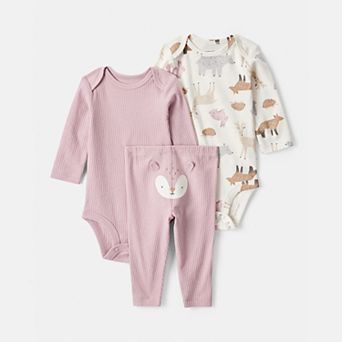 Baby Girls Carter's 3 pc Woodland Creatures Long-Sleeve Bodysuit & Pant Set