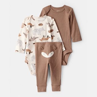 Baby Boys Carter’s 3 pc Fox Print Long-Sleeve Bodysuit & Pant Set