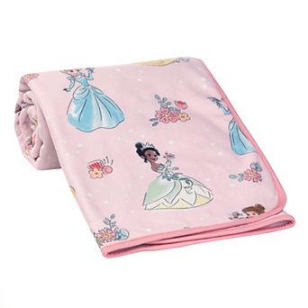 Lambs & Ivy Disney Princesses Belle, Tiana, Cinderella Pink Fleece Baby Blanket
