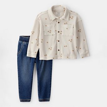 Toddler Boy Carter's 2 pc Acorn Button-Down Shirt & Pull-On Denim Pant Set