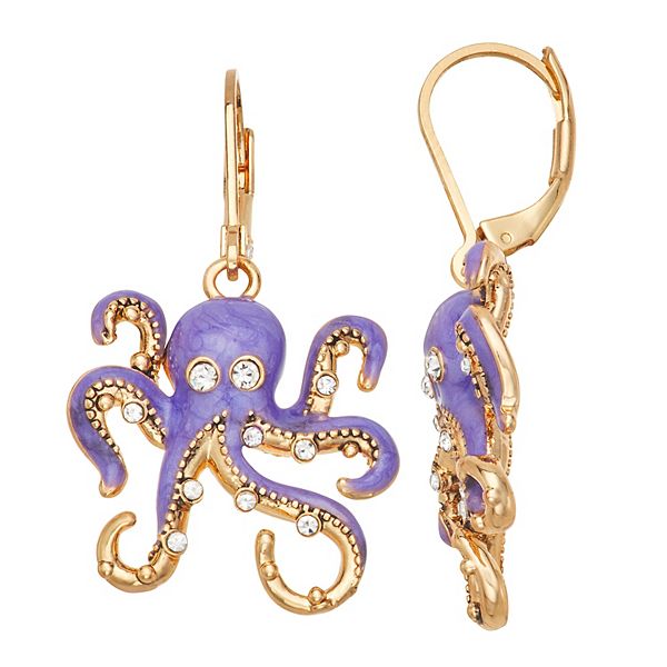 Napier Gold Tone Ocean World Octopus Drop Earrings