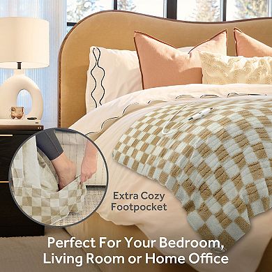 Sunbeam Electric 50 in. x 60 in. Nordic Sherpa with Footpocket Heated Blanket