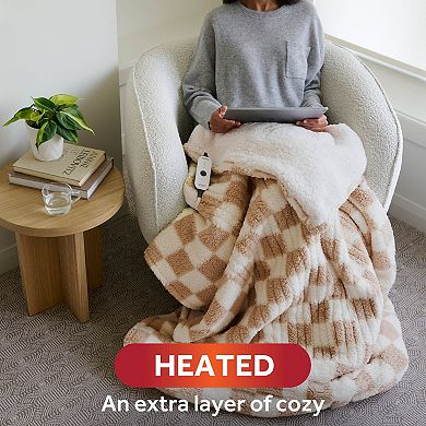 Sunbeam Electric 50 in. x 60 in. Nordic Sherpa with Footpocket Heated Blanket
