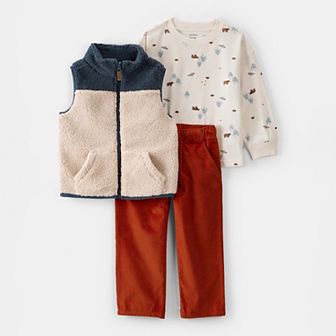 Toddler Boy Carter’s 3 pc Sherpa Vest, Long Sleeve Tee & Pants Set