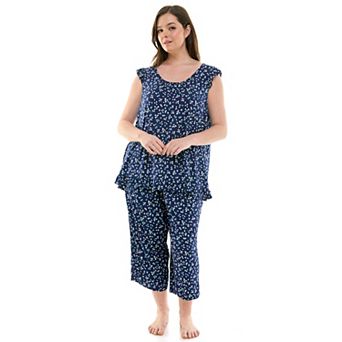 Plus Size Croft & Barrow® 2 pc Ruffle Sleeveless Pajama Top & Capri Pants Sleep Set
