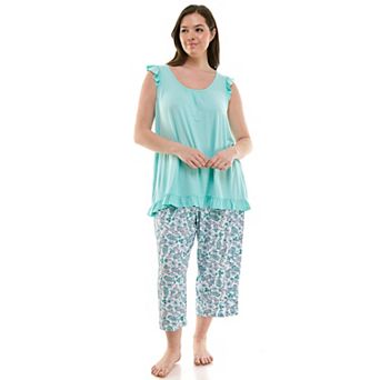 Plus Size Croft & Barrow® 2 pc Ruffle Sleeveless Pajama Top & Capri Pants Sleep Set