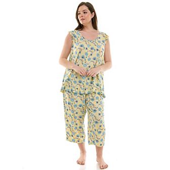 Plus Size Croft & Barrow® 2 pc Ruffle Sleeveless Pajama Top & Capri Pants Sleep Set