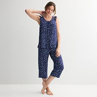 Women's Croft & Barrow® 2 pc Sleeveless Tank Pajama Top & Capri Pants Sleep Set