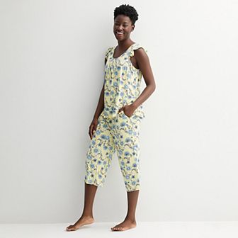 Women's Croft & Barrow® 2 pc Sleeveless Tank Pajama Top & Capri Pants Sleep Set