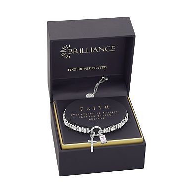 Brilliance Silver Tone Cubic Zirconia Cross Adjustable Charm Bracelet