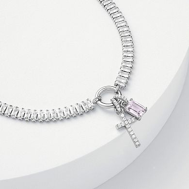 Brilliance Silver Tone Cubic Zirconia Cross Adjustable Charm Bracelet