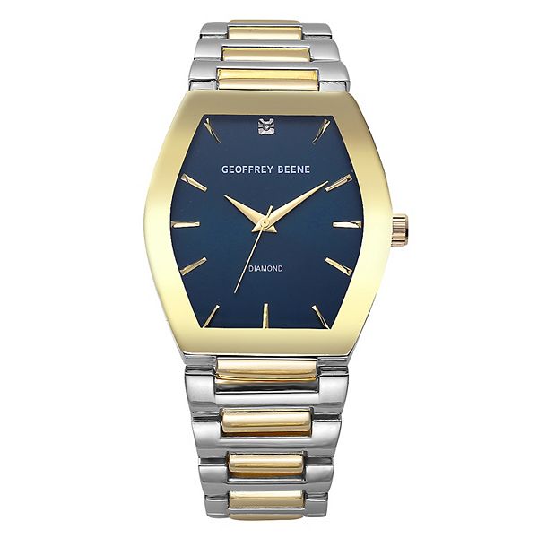 Geoffrey Beene Men's 40 mm Two-Tone Gold Metalized Bezel Diamond Accent Bracelet Watch - Blue