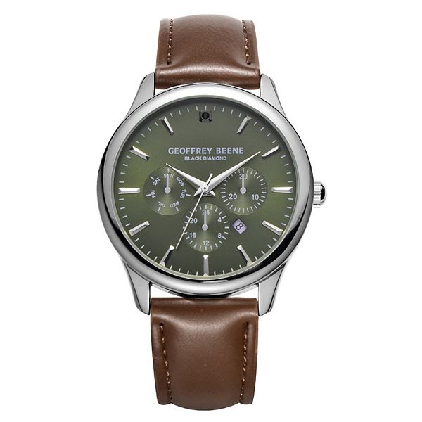 Geoffrey Beene Men's 41 mm Gunmetal Tone Black Diamond Dial Strap Watch - Green