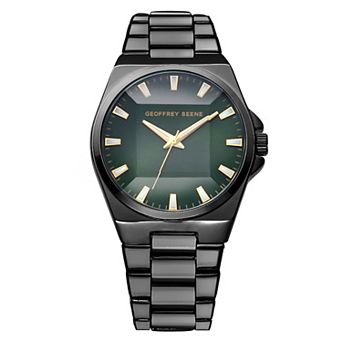 Geoffrey Beene Men's 42 mm Gunmetal Faceted Glass Green Dial Bracelet Watch