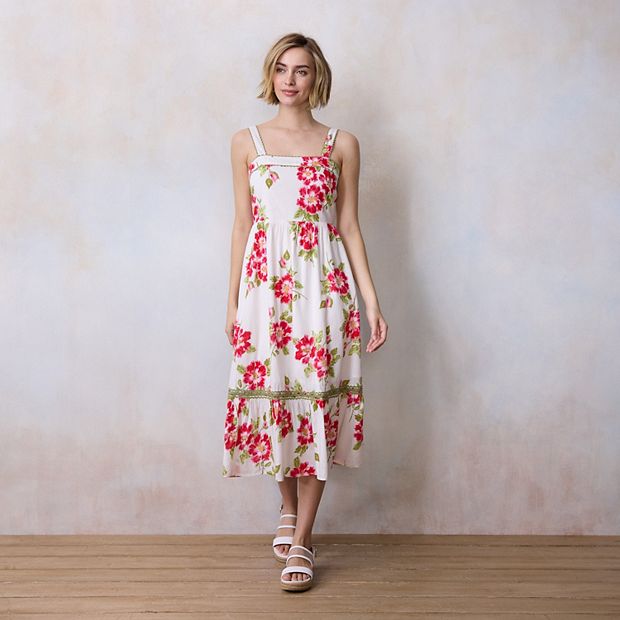 knee length dresses for ladies MissJophiel Corset Tie Straps Floral Organza Midi Dress Other / Floor Length / US16