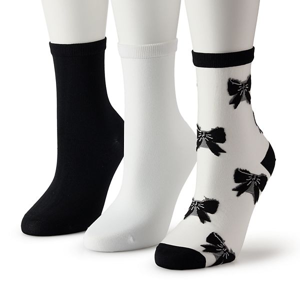 Juniors' madden girl 3-pk. Monofilament Shortie Crew Socks - Black Multi