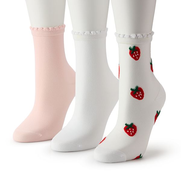 Juniors' madden girl 3-pk. Monofilament Shortie Crew Socks - White Multi
