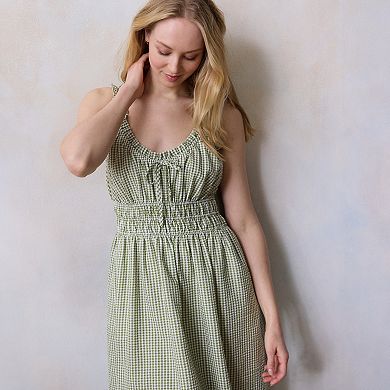 Petite LC Lauren Conrad Shirred Bodice Ruffle Strap Midi Dress