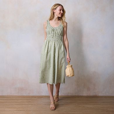 Petite LC Lauren Conrad Shirred Bodice Ruffle Strap Midi Dress