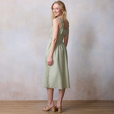 Petite LC Lauren Conrad Shirred Bodice Ruffle Strap Midi Dress