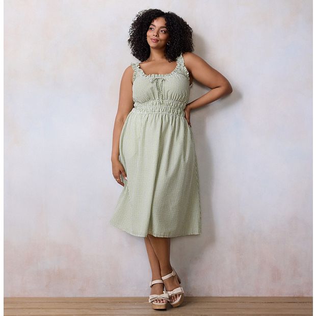 knee length dresses for ladies Women's Linen Button Down Ruffle Tank Midi Dress main image 0