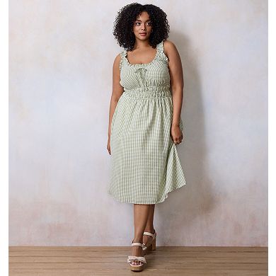 Plus Size LC Lauren Conrad Shirred Bodice Ruffle Strap Midi Dress