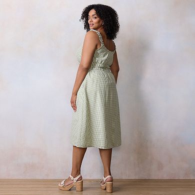 Plus Size LC Lauren Conrad Shirred Bodice Ruffle Strap Midi Dress