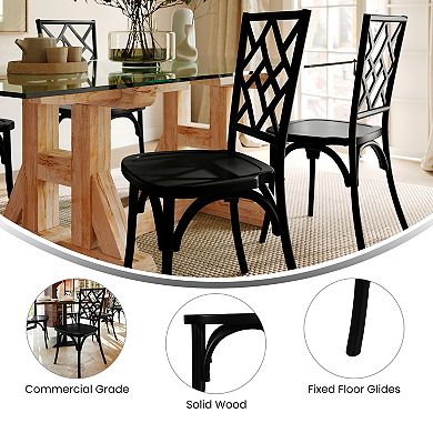 Merrick Lane Dining Chair With Stack Design, Ornate Seat Back, Elegant Wood Finish