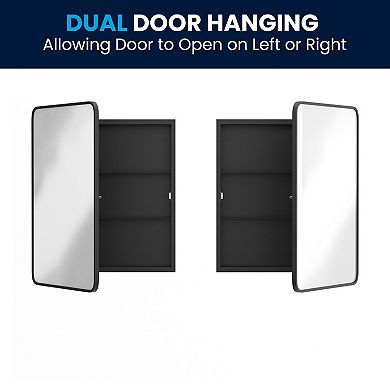 Merrick Lane Reversible Bathroom Wall Medicine Cabinet With Rounded Mirror