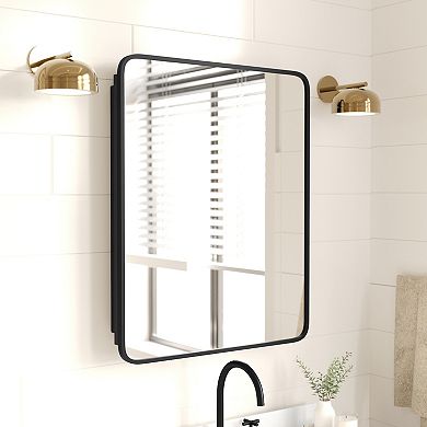 Merrick Lane Reversible Bathroom Wall Medicine Cabinet With Rounded Mirror