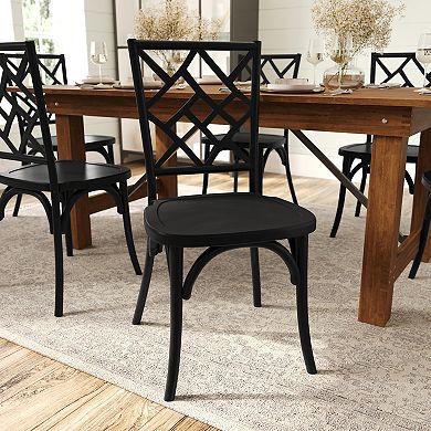 Merrick Lane 2pk Dining Chair With Stack Design, Ornate Seat Back, Elegant Wood Finish