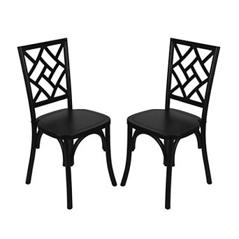 Merrick Lane 2 pk Dining Chair With Stack Design, Ornate Seat Back, Elegant Wood Finish
