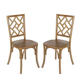 Merrick Lane 2 pk Dining Chair With Stack Design, Ornate Seat Back, Elegant Wood Finish