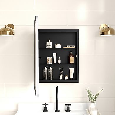 Merrick Lane Reversible Bathroom Wall Medicine Cabinet With Rounded Mirror