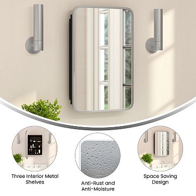 Merrick Lane Reversible Bathroom Wall Medicine Cabinet With Rounded Mirror