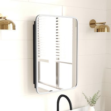Merrick Lane Reversible Bathroom Wall Medicine Cabinet With Rounded Mirror