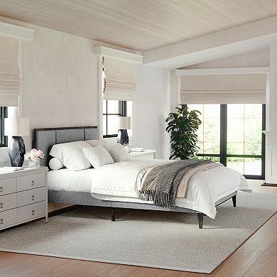 Martha Stewart Wooden Platform Bed with Upholstered Base and Triple Inset Headboard