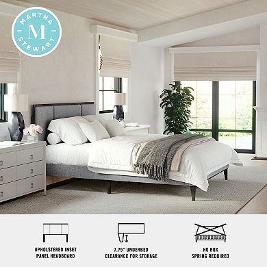 Martha Stewart Wooden Platform Bed with Upholstered Base and Triple Inset Headboard