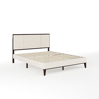 Martha Stewart Wooden Platform Bed with Upholstered Base and Triple Inset Headboard