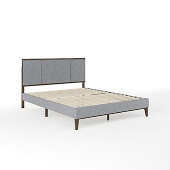 Martha Stewart Wooden Platform Bed with Upholstered Base and Triple Inset Headboard