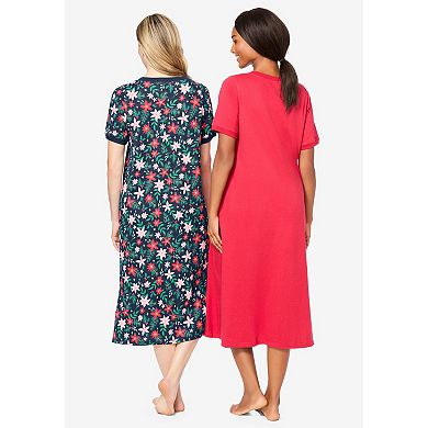 Dreams & Co. Plus Size 2-Pack Long Henley Sleepshirt