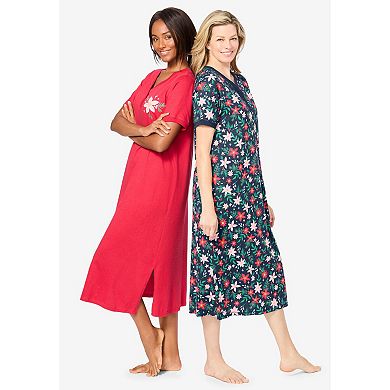 Dreams & Co. Plus Size 2-Pack Long Henley Sleepshirt