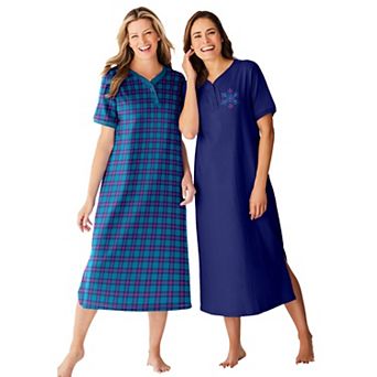 Dreams & Co. Plus Size 2-Pack Long Henley Sleepshirt