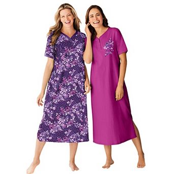 Dreams & Co. Plus Size 2-Pack Long Henley Sleepshirt