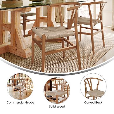Merrick Lane Y-Back Style Stack Kitchen Chair w/ Wood Frame, Kraft Rope Seat