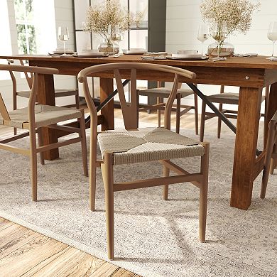 Merrick Lane Y-Back Style Stack Kitchen Chair w/ Wood Frame, Kraft Rope Seat