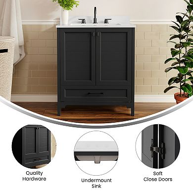 Merrick Lane Single Sink Vanity with Undermount Basin, Storage Cabinet, Drawer