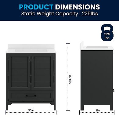 Merrick Lane Single Sink Vanity with Undermount Basin, Storage Cabinet, Drawer