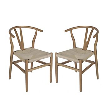 Merrick Lane 2 pk Y-Back Style Stack Kitchen Chair w/ Wood Frame, Kraft Rope Seat